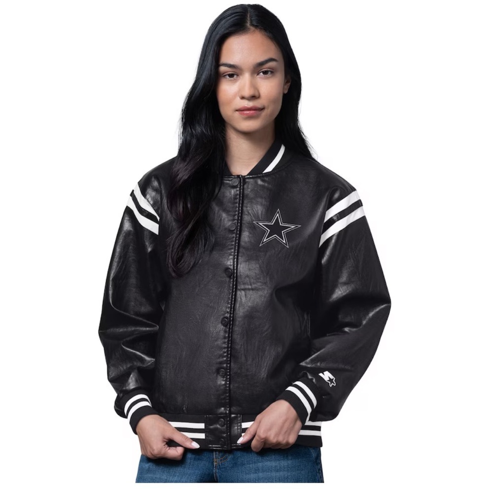 Starters Large Dallas Cowboys Black Leather Varsity Jacket